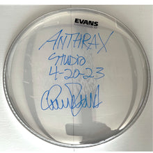 Load image into Gallery viewer, SIGNED +PLAYED DRUMHEAD ANTHRAX ALBUM &amp; LIVE
