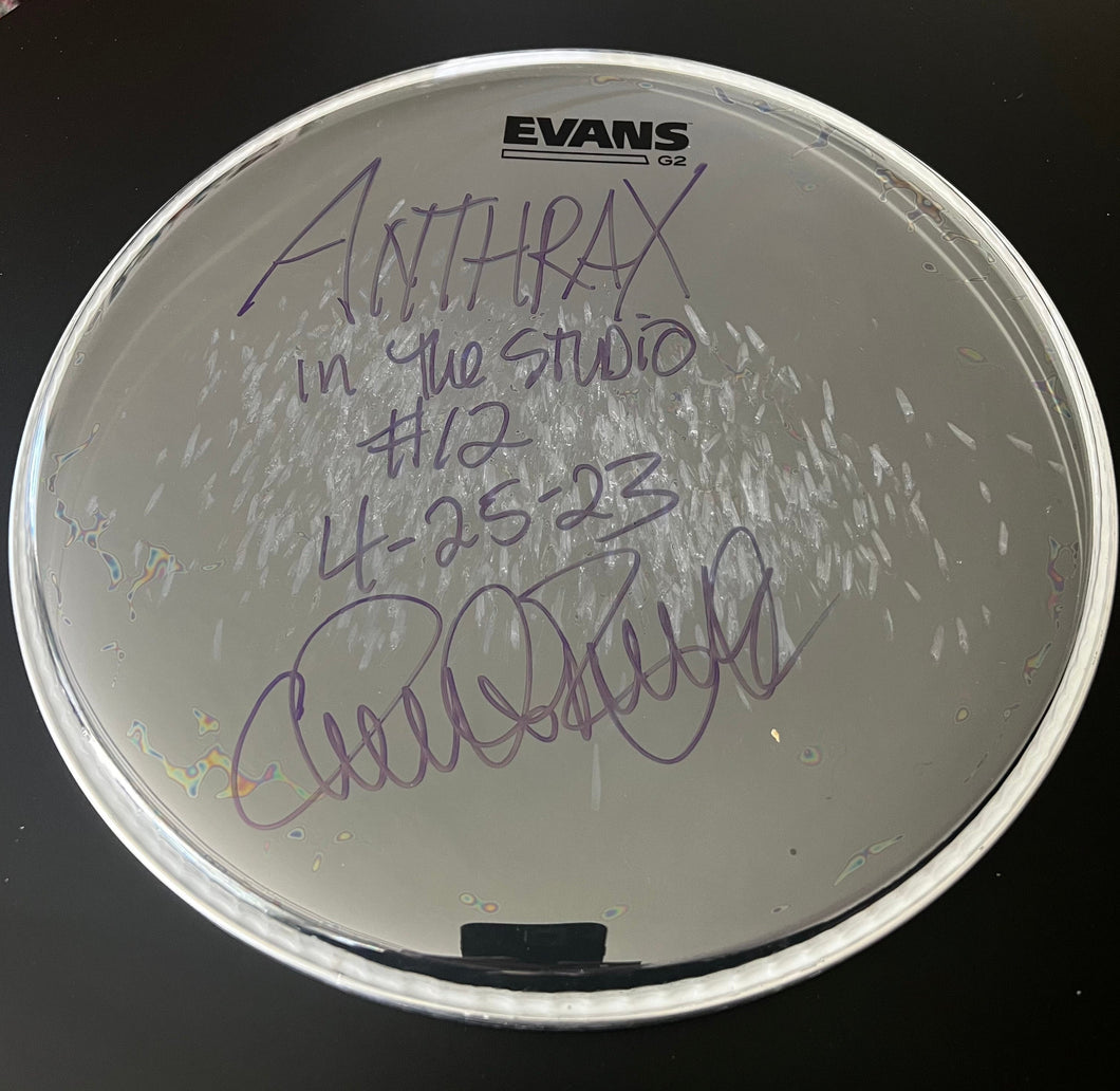 SIGNED STUDIO PLAYED DRUMHEAD ANTHRAX UPCOMING ALBUM SESSIONS